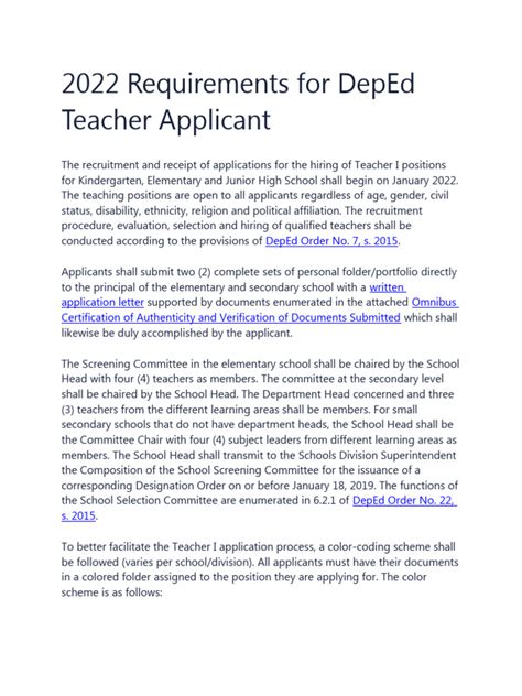 2022 Requirements for DepEd Teacher Applicant.